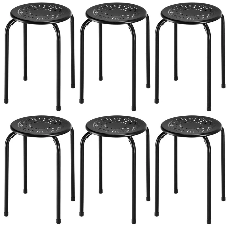 Image of COSTWAY Set of 6 Metal Stacking Stools Round Nesting Bar Stool with X-shape Connection Black