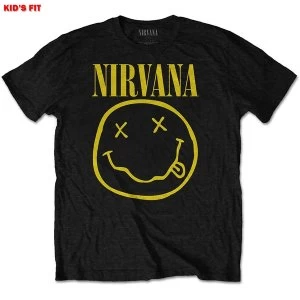 Image of Nirvana - Yellow Smiley Kids 11 - 12 Years T-Shirt - Black