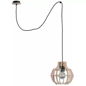 Image of Keter Bento Wire Frame Pendant Ceiling Light Black, Wood, 28cm, 1x E27, 200cm wire