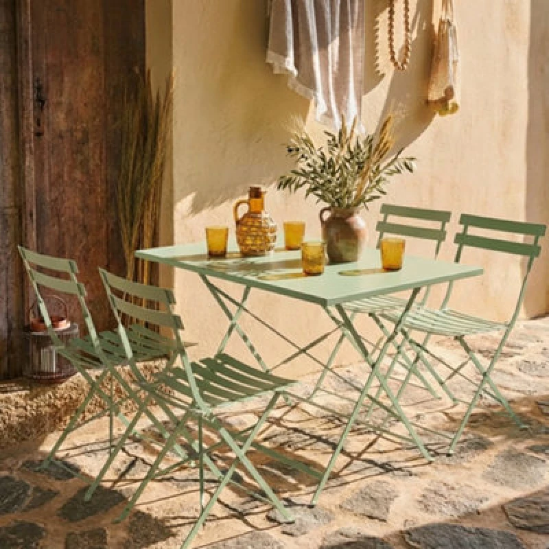 Image of Sweeek - 4-Seater Folding Metal Bistro Garden Table Emilia Sage Green 110X70X71 Cm