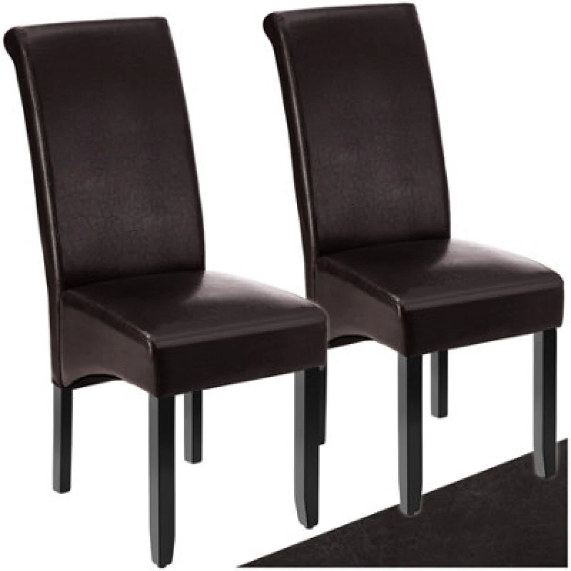 Image of Tectake Set Of 2 Dining Chair - Ergonomic Seat Shape, High Backrest, Padded, Faux Leather - Brown