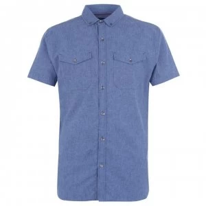 Image of Firetrap Short Sleeve Linen Shirt - Blue
