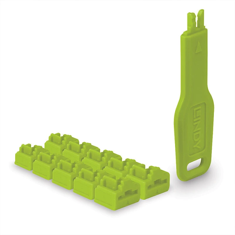 Image of Lindy Lindy RJ45 Port Locks Green, 10x + 1 Key 47894