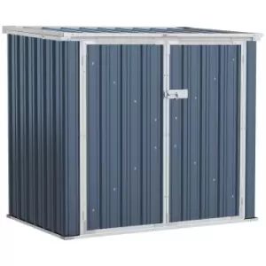 image of Outsunny 2-Bin Steel Rubbish Storage Shed w/ Double Locking Doors, Openable Lid