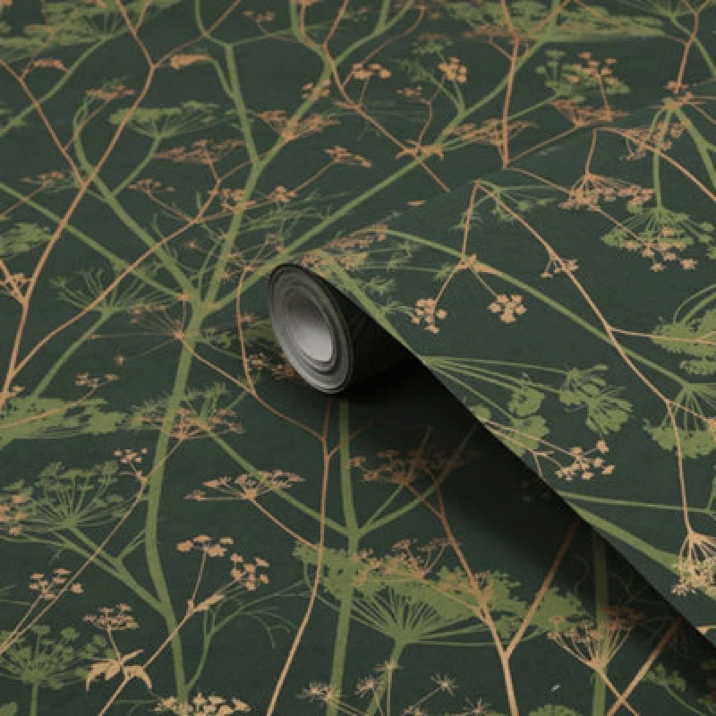 Image of Clarissa Hulse Clarissa Hulse Wild Chervil Floral Wallpaper in Green Green One Size Unisex 5011583555516