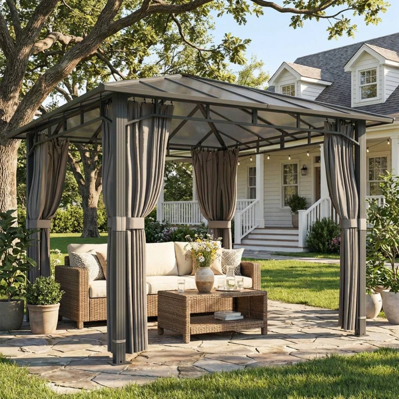 Image of OUTSUNNY 3 x 3m Hardtop Gazebo with PC Roof, Aluminium Garden Gazebo in Dark Grey Size: 3m x 3m Dark Grey Unisex 3m x 3m
