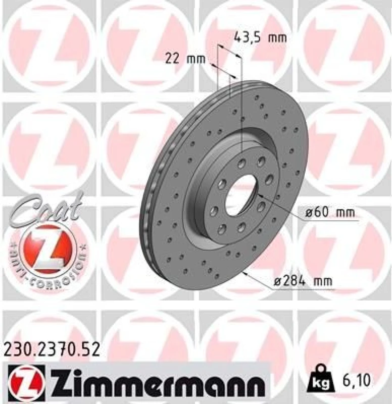 Image of ZIMMERMANN Brake disc ZIMMERMANN 230.2370.52