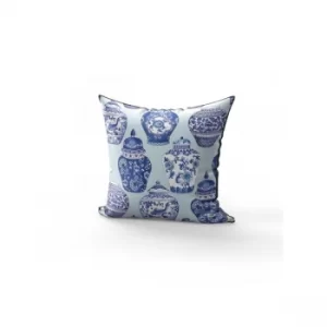 image of YST0286 Dark Blue Blue White Cushion