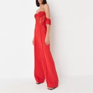 image of Missguided Tall Tailored Wide Leg Turn Up Trousers - Red