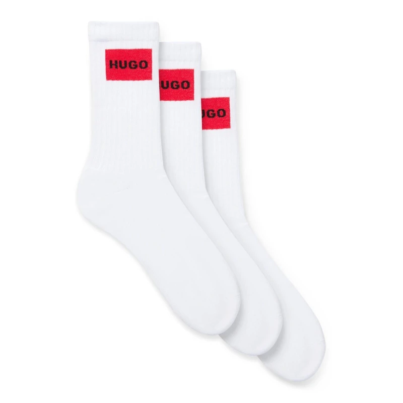 Image of Hugo 3 Pack of Red Logo Socks White male 5-8