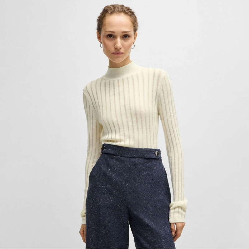 Image of Boss Fatirami Structured Stripes Sweater White female M