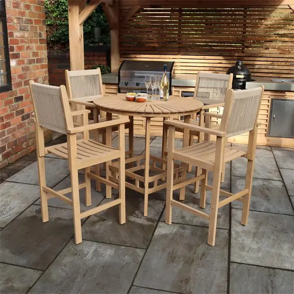 Image of Royalcraft Roma Bar Set with Rope Stacking Chairs - Beige One Size