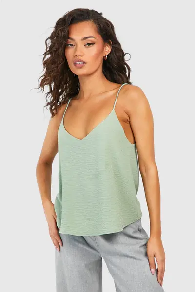 image of boohoo Basic Woven V Neck Cami Light Khaki