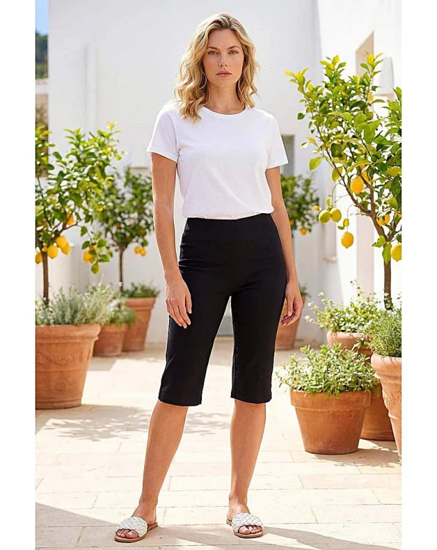 Image of Roman Originals Roman Knee Length Elastic Waist Shorts Black - Roman Originals - Size: 12 Black Female 12 DB54102