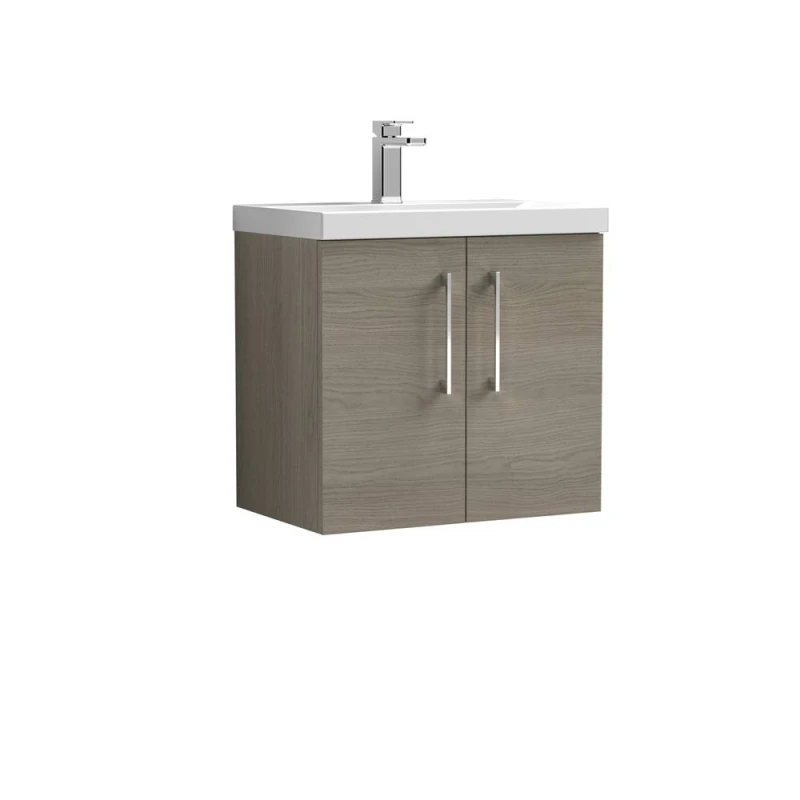 Image of Balterley Wall Hung 2 Soft Close Door, Bathroom Vanity Unit, Solace Oak, 600mm in Brown Brown Unisex