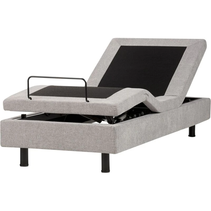 Image of Beliani Adjustable Bed Without Headboard Fabric Castellan 80 X 200 Cm (Eu Small Single) Light Grey