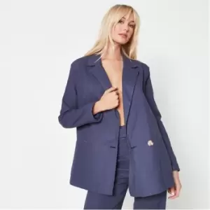 image of Missguided Linen Look Oversized Blazer - Blue