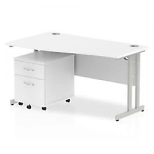 Image of Impulse 1400 Left Hand Wave Cantilever Workstation 500 Two Drawer Mobile Pedestal Bundle White