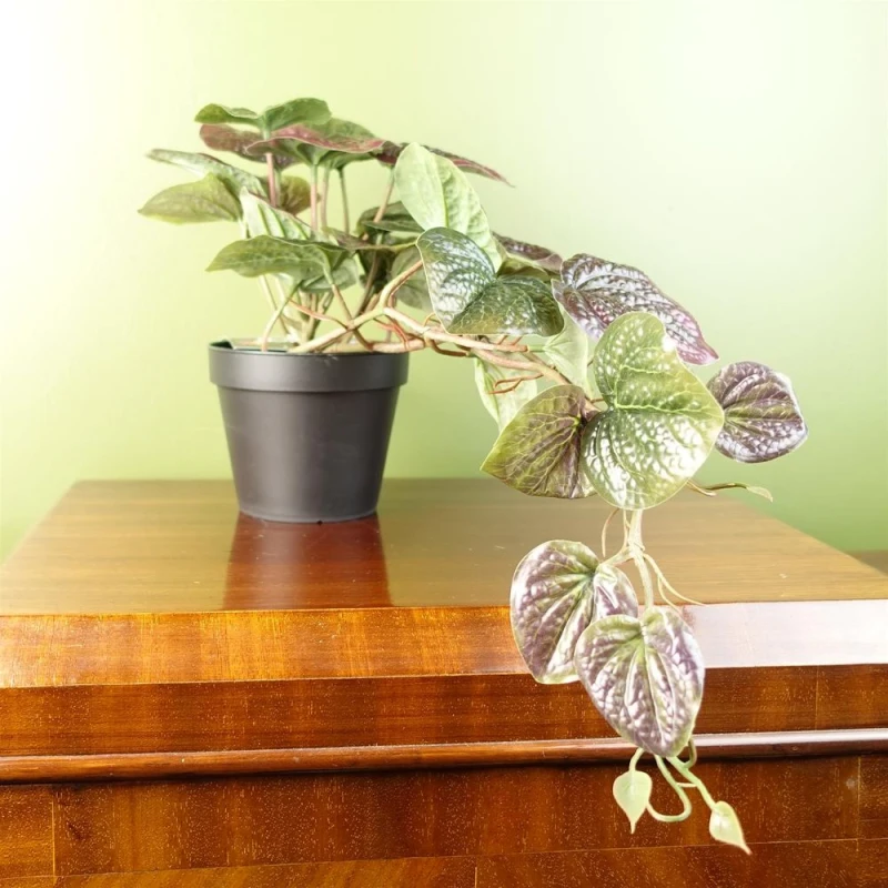 Image of Leaf 35cm Artificial Trailing Purple Potted Pothos Plant Realistic Green