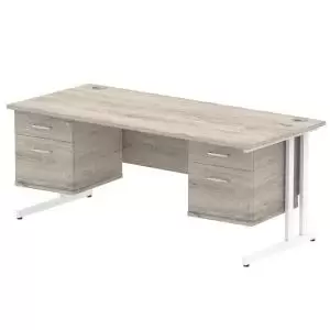 Image of Impulse 1800 Rectangle White Cant Leg Desk Grey Oak 2 x 2 Drawer Fixed