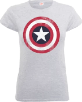 Image of Marvel Avengers Assemble Captain America Distressed Shield Womens T-Shirt - Grey - L