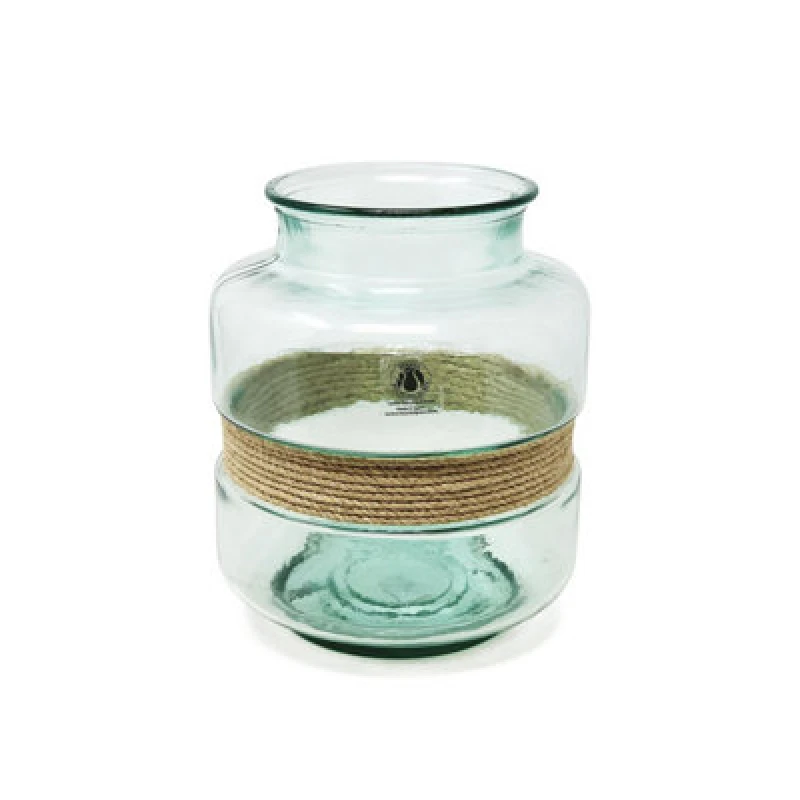 Image of Verano Spanish Ceramics Recycled Glass Hemp Clear Home Decor Small Rounded Aba Vase (H) 25Cm