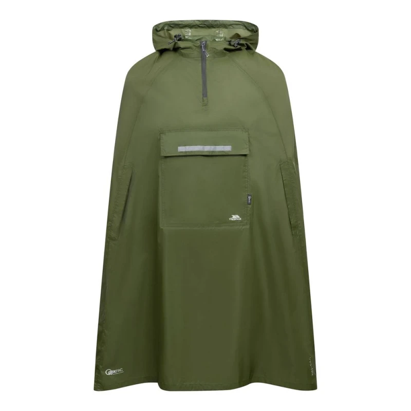 Image of Trespass Mens Qikpac Hooded Waterproof Packaway Poncho in Dark Green Size: Small Dark Green Male S