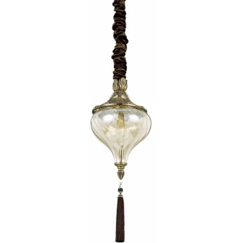 image of Ideal Lux Lighting - Ideal Lux Harem - 1 Light Ceiling Pendant Antique Brass, Amber, Glass, E27