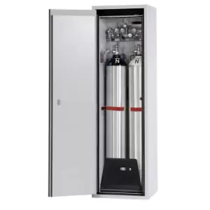 image of asecos G90 fire-resistant pressurised gas cylinder cupboard, for 2 x 50 l bottles, width 598 mm, light grey