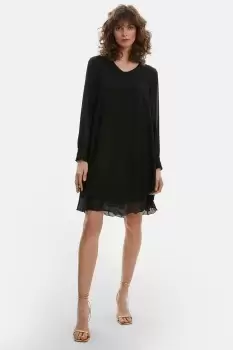 Image of Long Sleeve Navy Wave Hem Dress