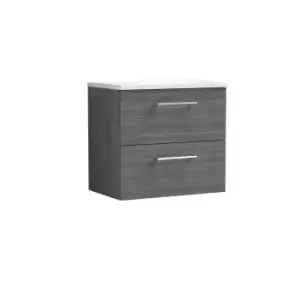 Nuie Arno 600mm Wall Hung 2 Drawer Vanity & Sparkling White Laminate Top Anthracite