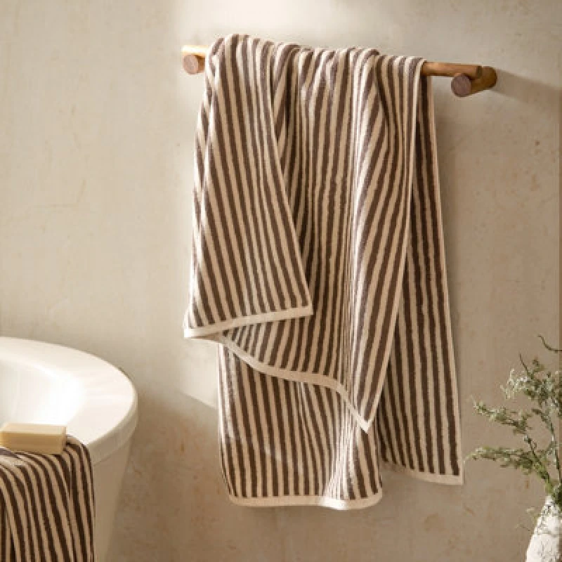 Image of Yard Hebden Striped 100% Cotton Towel in Brown Brown Unisex