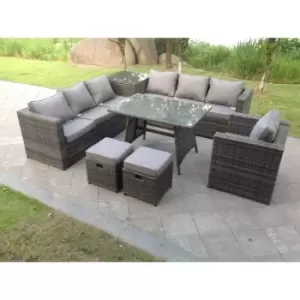 Image of Fimous 7 Seater Outdoor Dark Grey Rattan Lounge Complete Sofa Set with Dining Table and 2 Stools