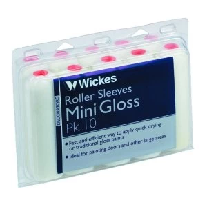 image of Wickes Mini Gloss Short Pile Roller Sleeve 4.25" - Pack of 10