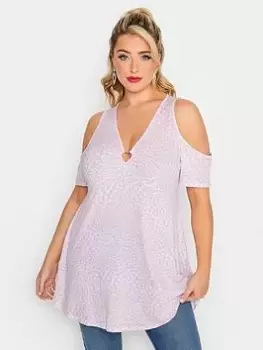 Image of Yours Heart Cold Shoulder Top Printed Heart - Pink, Size 18, Women