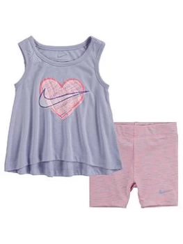 image of Nike Younger Girl Tank & Space Dye Bike Short Set - Pink, Size 12 Months, Women