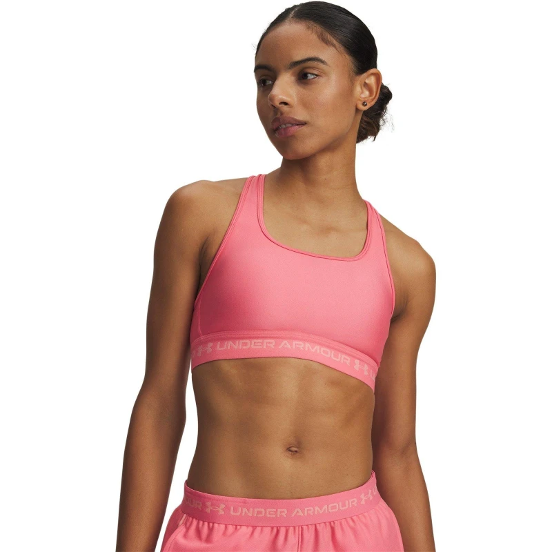 Image of Under Armour Womens Crossback Medium Impact Sports Bra Pink/Posh Pink female 8 (XS)
