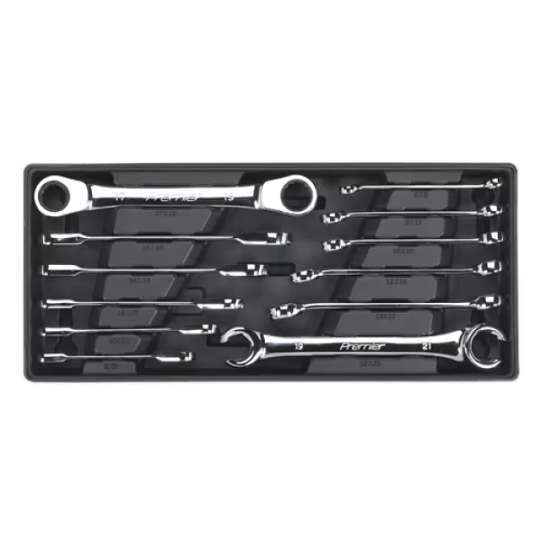 Image of Sealey TBT13 Tool Tray Flare Nut & Ratchet Ring Spanner Set 12pc