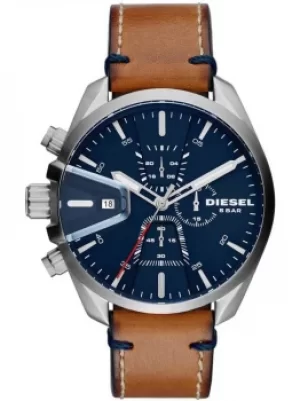Image of Diesel Mens MS9 Navy Blue Dial Brown Leather Strap Watch DZ4470