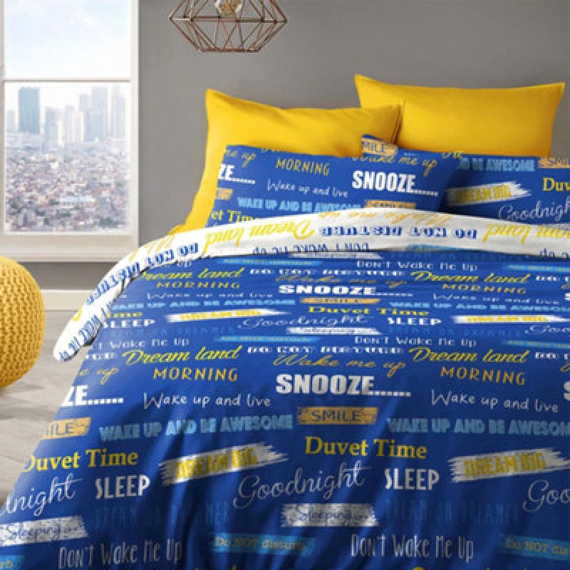 Image of Velosso Vibrant Printed Cotton Blend Duvet Cover & Pillowcase Set, Trendy Bed Set With Button Enclosure, Easy Care For Modern Decor - Blue