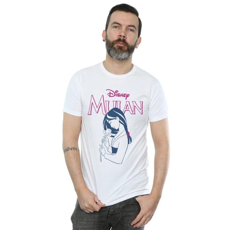 Image of Disney Men Mulan Magnolia Line T-Shirt in White Size: Small White S Male 5059308813404