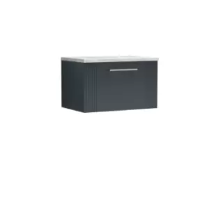 image of Nuie Deco 600mm Wall Hung Single Drawer Vanity & Bellato Grey Laminate Top - Satin Anthracite