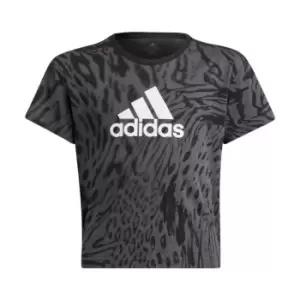 Image of adidas Future Icons Hybrid Animal Print Cotton Regular T- - Grey Six / Black / White