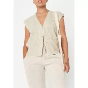 image of Missguided Button Front Cable Knit Sweater Vest - Cream