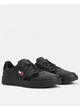 Image of Tommy Jeans Basket Leather Trainers - Black, Size 41, Men