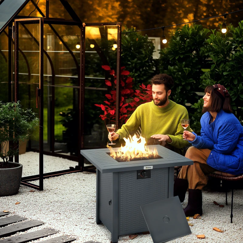Image of Outsunny 40,000 BTU Gas Firepit Table with Protective Cover Grey