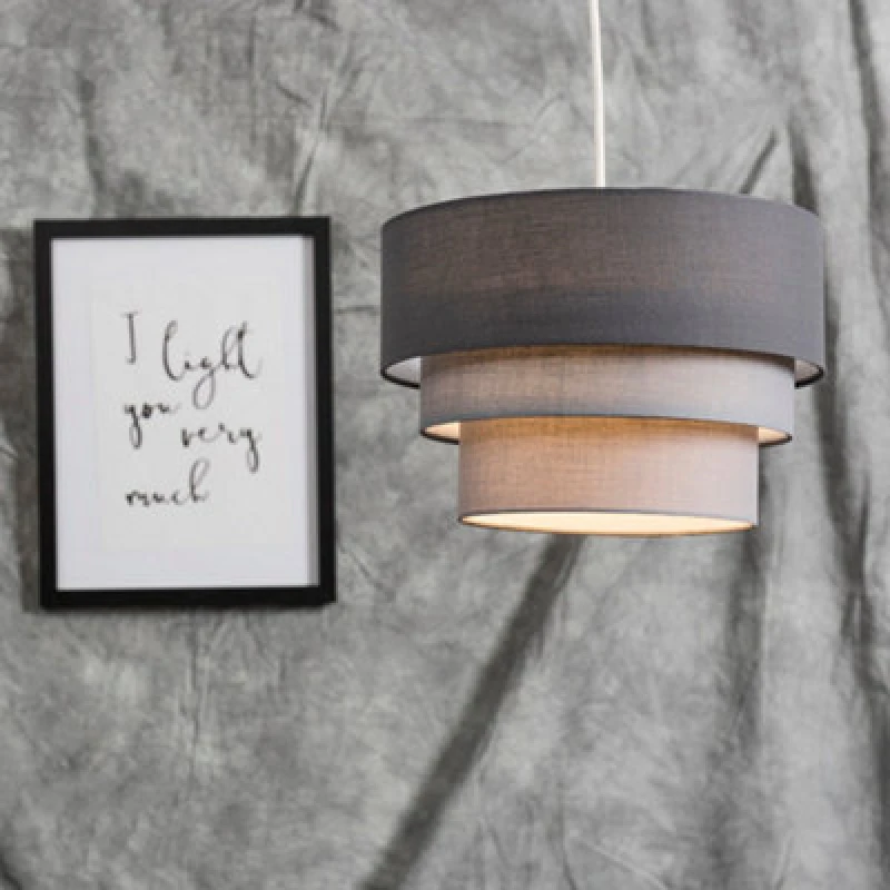 Image of ValueLights ValueLights Aztec Grey Shades Three Tier Easy Fit Ceiling Lamp Shade with Bulb in Dark Grey Dark Grey One Size Unisex 5055759985707