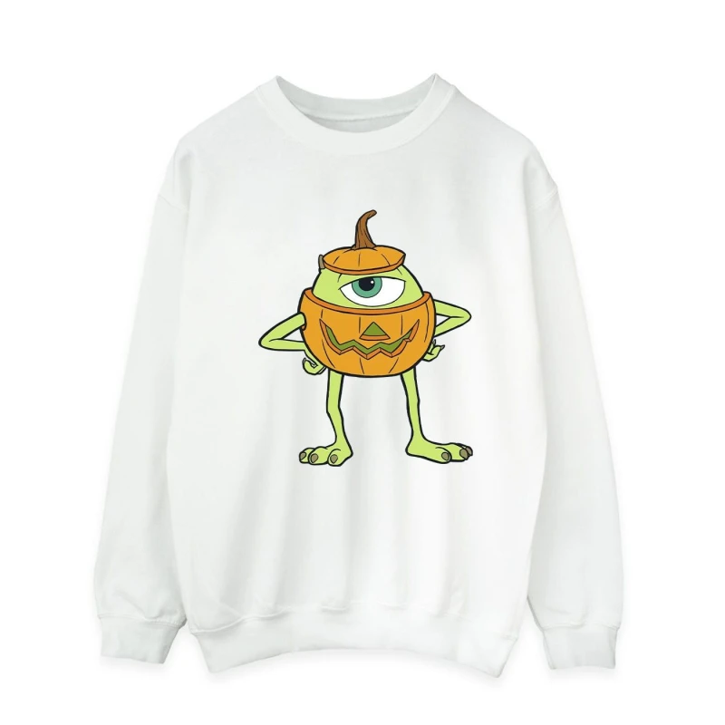 Image of Disney Men Mike Pumpkin Halloween Sweatshirt in White Size: Small White S Male 5063376630559