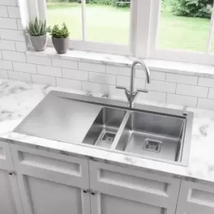 image of 1.5 Bowl Chrome Stainless Steel Kitchen Sink with Left Hand Drainer - Taylor & Moore Oakley