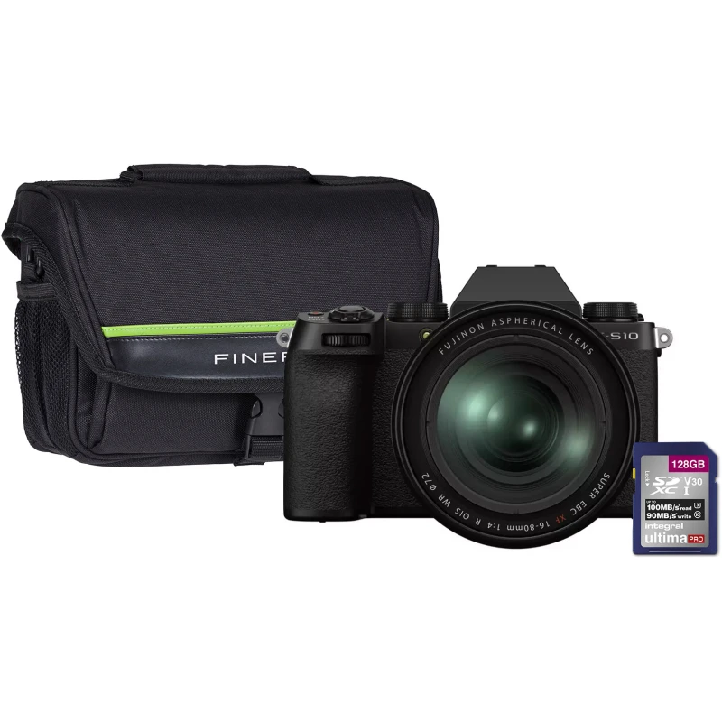 Image of Fujifilm X-S10 Mirrorless Camera - Black - Camera + 16-80mm Lens + 128